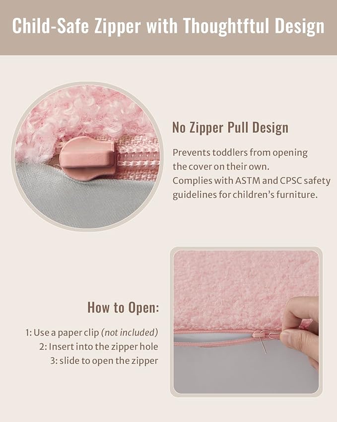 Blissful Diary Toddler Chair Comfy, Foam Kids Chair with Soft Teddy Plush, Toddler Reading Chair with Cute Arclet Designs- Blush Pink