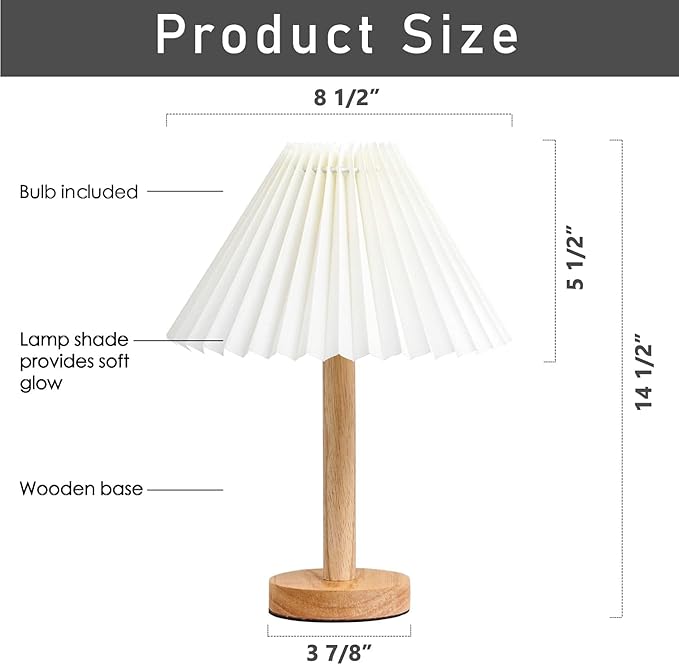 Zenply Small Table Lamp 2PC, Bedside Nightstand Mini Lamp for Bedroom Living Room Side Table Small Spaces, Pleated Aesthetic Vintage Lamp Warm White LED Bulb Included
