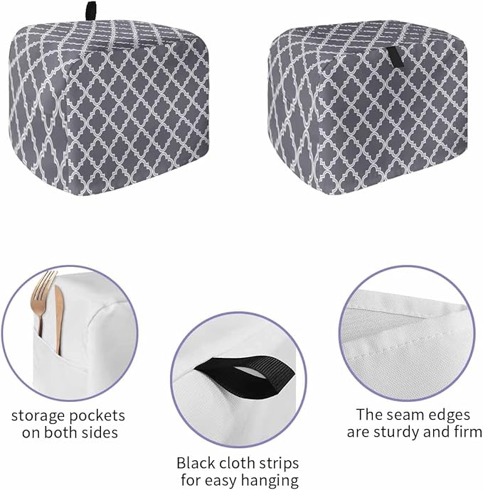 Toaster Cover 2 Slice Moroccan Pattern Toaster Oven Cover with Pockets Dark Grey Dustproof Bakeware Protector Small Kitchen Appliance Dust Covers and Fingerprint Protection for Women