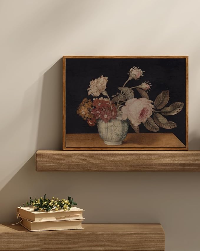 InSimSea Framed Wall Art for Living Room Decor Colorful Peonies Abstract Nature Vintage Wall Art Decorative Oil Painting Colorful Multicolor for Bedroom Office Decor 12x16in