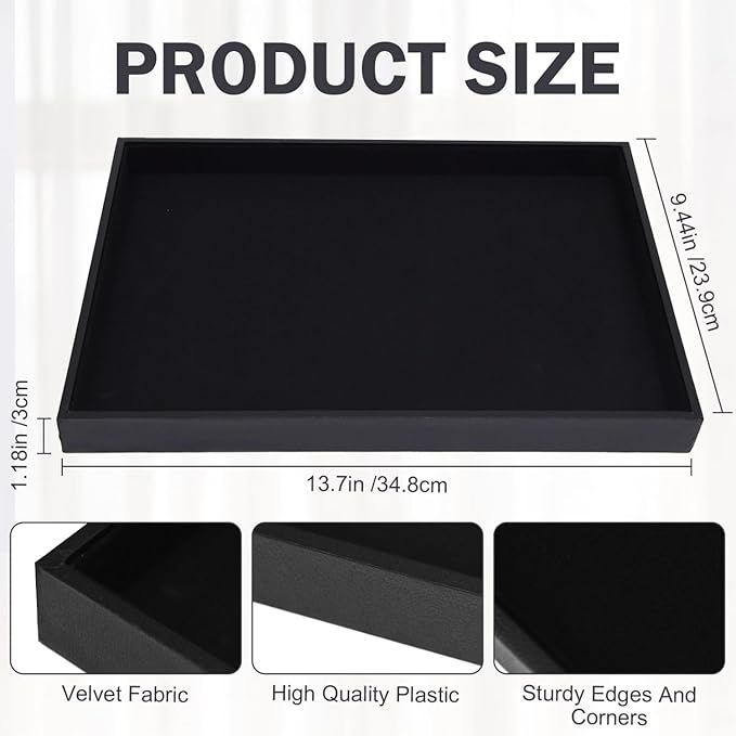 Black Velvet Jewelry Tray for Drawers Black Jewelry Display Tray Stackable Jewelry Trays Stackable Jewelry Organizer Trays for Necklace Bracelet Ring Watch Tray Felt Jewelry Tray(4 Pack)