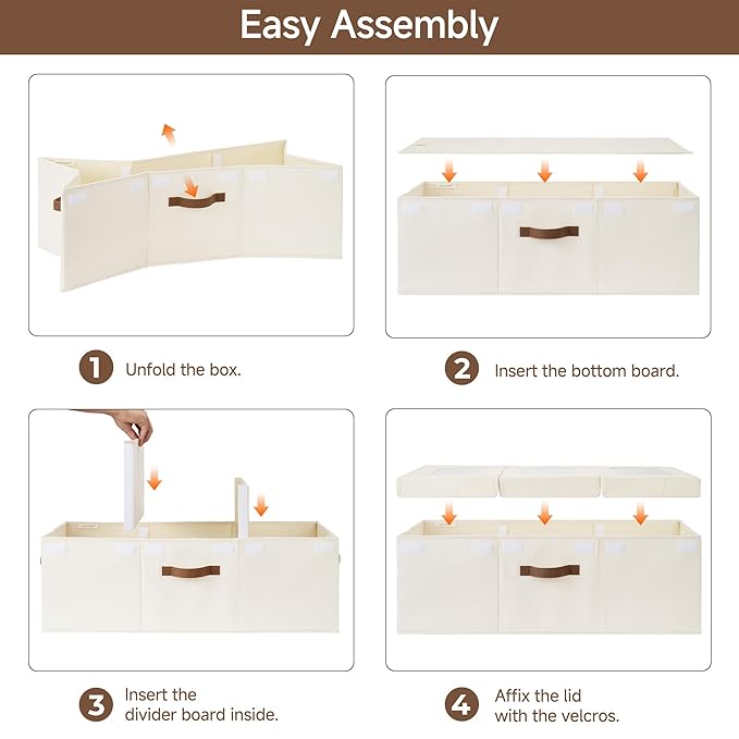 StorageWorks Large Toy Storage Bins with Lids, Collapsible Sturdy Toy Chests, Storage Chests with Dividers for Nursery, Living Room, Playroom, Bedroom, Beige, 2-Pack