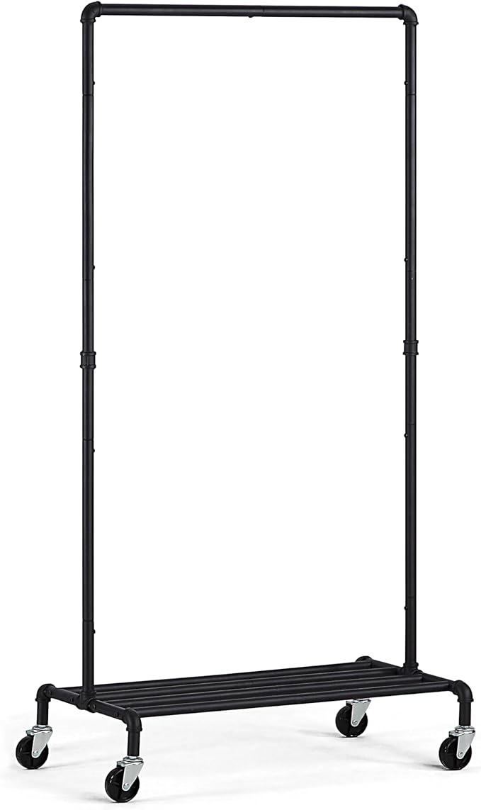 SunnyPoint Industrial Loft Style Rolling Garment Rack - Rolling Clothes Organizer (Single Rack)