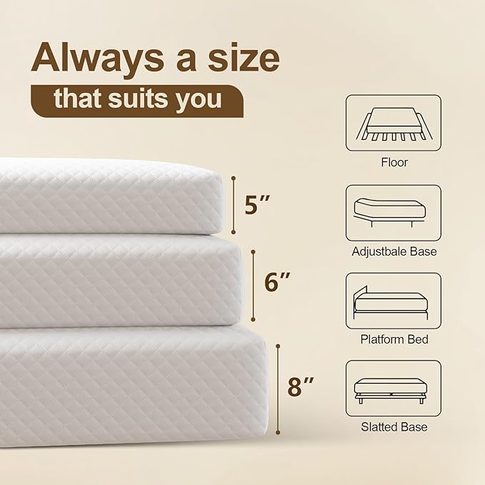 6 Inch King Size Mattress in a Box,Memory Foam Mattress for Comfort Sleep, Cooling Night Sleep & Pressure Relief, Ships Compressed (6", King)