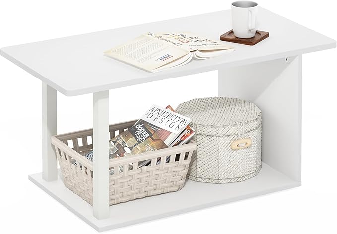 Furinno Basic Home Living Coffee Table, White/White
