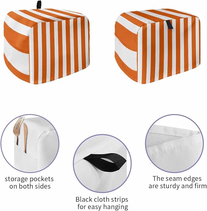 Toaster Cover 2 Slice Orange Stripes Toaster Oven Cover with Pockets Vertical Striped Dustproof Bakeware Protector Small Kitchen Appliance Dust Covers and Fingerprint Protection for Women