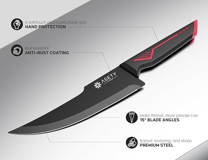 Knife Set - 15 PCS Kitchen Knife Set with Built-in Knife Sharpener Block - Stainless Steel Knife Block Set - Dishwasher Safe, Elegant Box for Men Women, Red