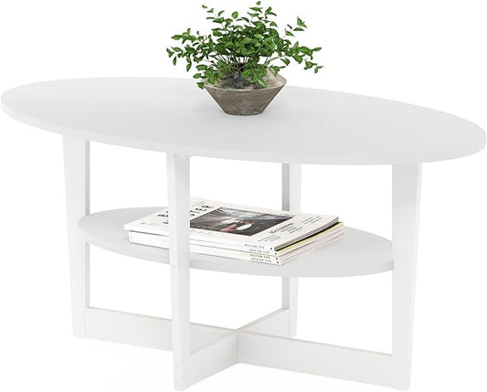 Furinno Jaya Oval Coffee Table, 35.43 (W) x 16.49 (H) x 19.69 (D) inches, White