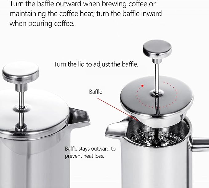 Travel French Press, 34oz Stainless Steel Coffee Press for Camping, Double Wall Insulated & No Drip Spout plastic free coffee maker