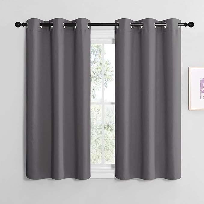 NICETOWN Bedroom Curtains Blackout Drapery Panels, Three Pass Microfiber Thermal Insulated Solid Ring Top Blackout Window Curtains/Drapes (Two Panels, 42 x 50 inches, Gray)
