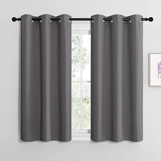 NICETOWN Bedroom Curtains Blackout Drapery Panels, Three Pass Microfiber Thermal Insulated Solid Ring Top Blackout Window Curtains/Drapes (Two Panels, 42 x 50 inches, Gray)