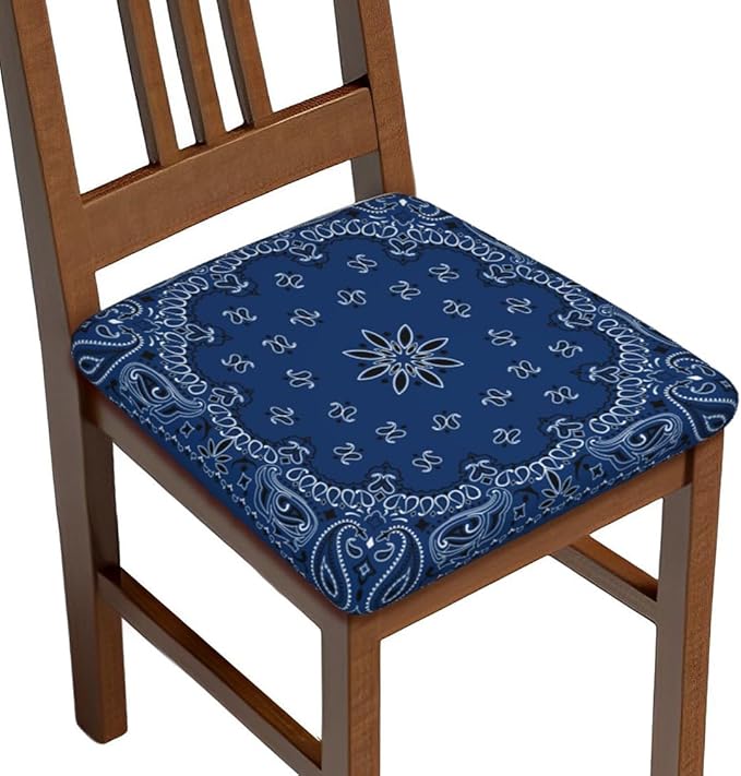 Seat Covers for Dining Room Chairsset of Set of 4, Blue Paisley Scarf Black Classic Abstract Artistic Stretch Chair Seat Covers Cushion Slipcovers for Kitchen Office