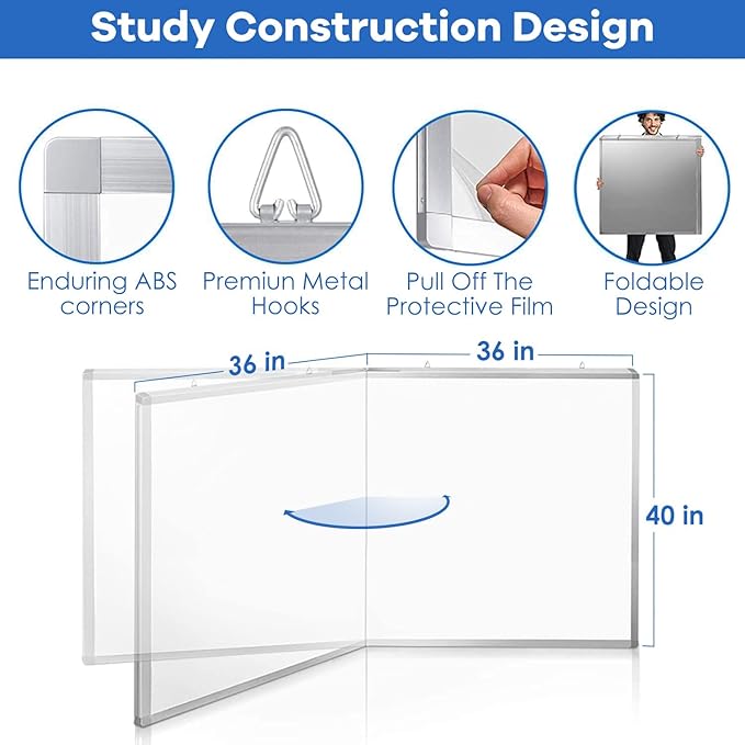 Magnetic White Board Dry Erase Board for Wall，72" x 40" Wall-Mounted Aluminum Frame Marker Board, Foldable Portable Whiteboard with a Long Pen Tray for School, Classroom, Office & Home