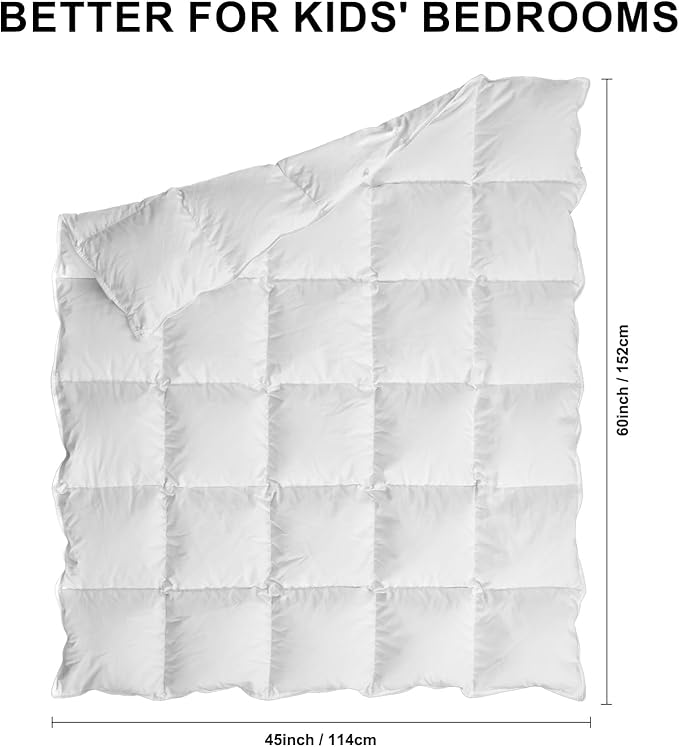 zzlamb Toddler Comforter Kids Crib Blanket, Warm Baby Down Quilt Crib Comforter Small Duvet Insert, Lightweight Soft Noiseless Cotton-Blended Shell Down Proof Machine Washable, White 45x60in