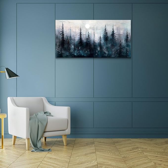 Canvas Wall Art for Living Room Framed Wall Decor for Bedroom Office Modern Wall Decoration Foggy Forest Landscape Paintings Black and White Picture Artwork Aesthetic Home Decor 20"X40"