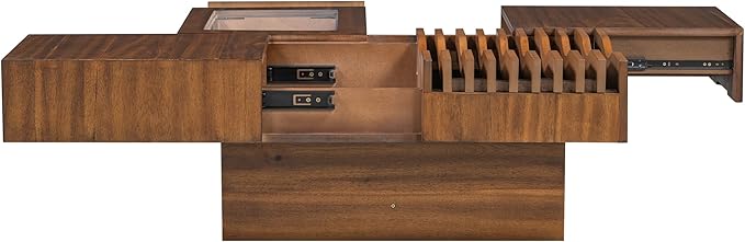 WILLIAMSPACE 33" Square Coffee Table with 3 Drawers, Modern Unique Wooden Center Table with Tempered Glass and Solid Wood Legs, Storage Accent Side End Table for Living Room Apartment, Walnut