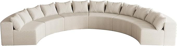 KEIKI Corduroy Curved Sectional Sofa, 6 Seater Symmetrical Modular Semi Circular Couch, Deep Seat Tufted Corner Sofa for Living Room, Lobby, Beige