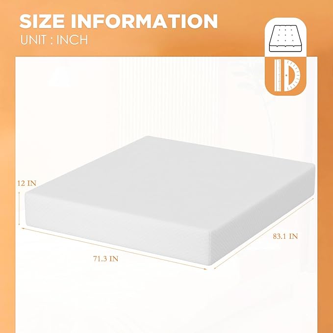 PayLessHere 12 Inch Gel Memory Foam Mattress Medium Firm Mattresses CertiPUR-US Certified Bed-in-a-Box Pressure Relieving California King Size,Fiberglass Free，White