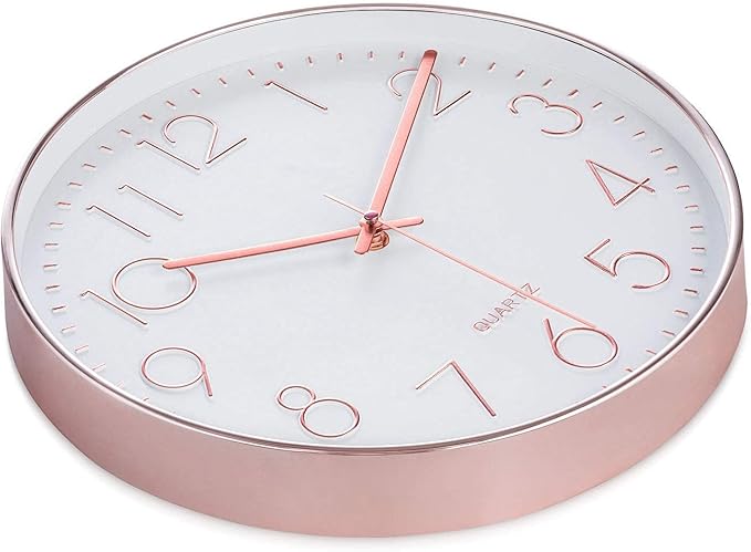 Bernhard Products Rose Gold Wall Clock 12 Inch Silent Non-Ticking Quality Quartz Battery Operated Easy to Read Decorative Modern Design for Home/Office/Kitchen/Bedroom/Living Room (Rose Gold)