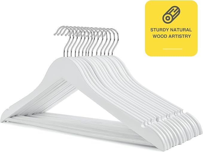White Wooden Hangers 30 Pack Slim Coat Hangers for Closet with Smooth Finish,Shirt,Suit,Dress,Heavy Duty Clothes Hanger