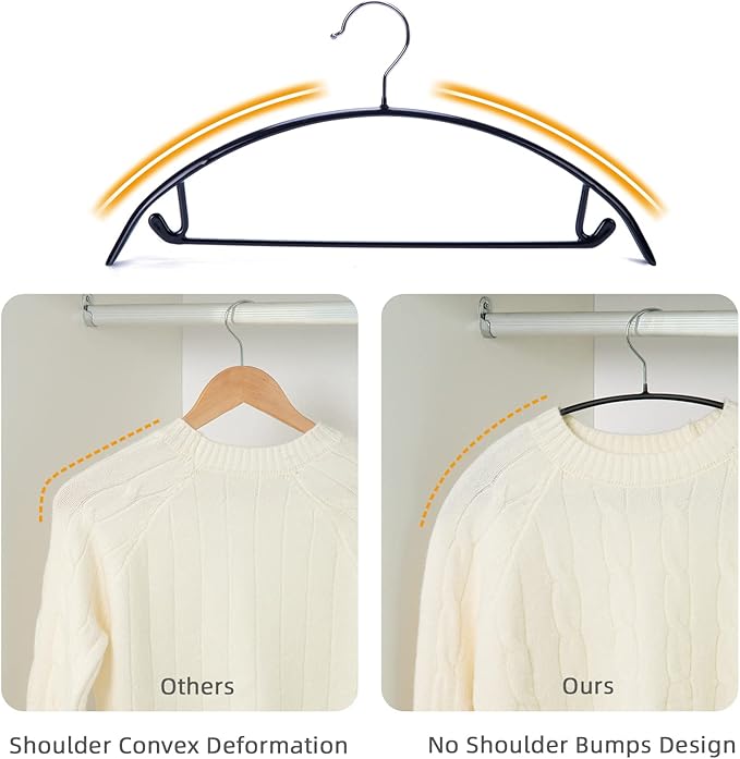 Nature Smile Non Slip PVC Coating Sweater Hangers,Dress Suit Coat Hangers,Shoulder Bump Free Golf T Shirts Clothes Hangers (Black Color 20 Pack)