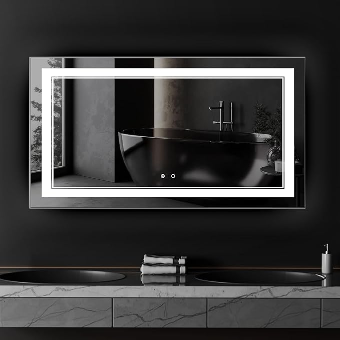 55" x 30" LED Bathroom Mirror Wall-Mounted Vanity Mirror with Anti Fog,Dimmable Waterproof Smart Touch Button Makeup Mirror with Lights Vertical & Horizontal