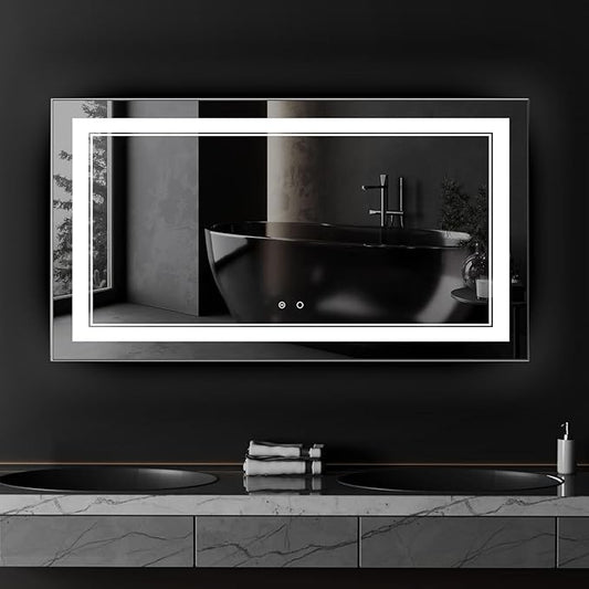 55" x 30" LED Bathroom Mirror Wall-Mounted Vanity Mirror with Anti Fog,Dimmable Waterproof Smart Touch Button Makeup Mirror with Lights Vertical & Horizontal
