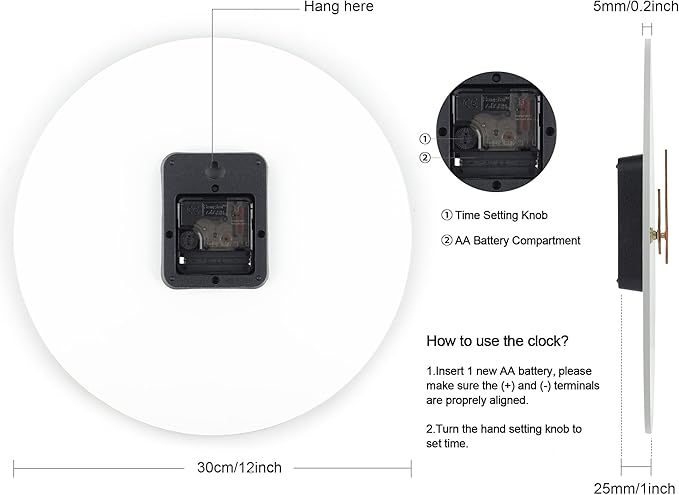 Lafocuse 12 Inch Silent White Wall Clock Battery Operated for Living Room Decor, Simple Minimalist Wooden Wall Clock for Kitchen Bedroom Office