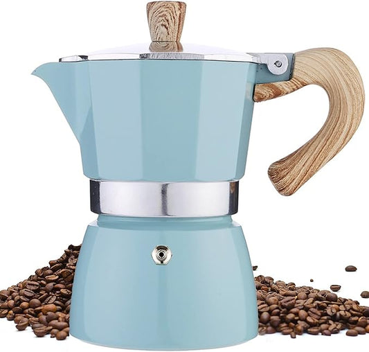 MORDEN MS Moka Pot - Stovetop Espresso Maker 3 Cup/5 OZ Italian Coffee Maker Camping Coffee Pot Manual Cuban Coffee Percolator for Cappuccino or Latte- Blue