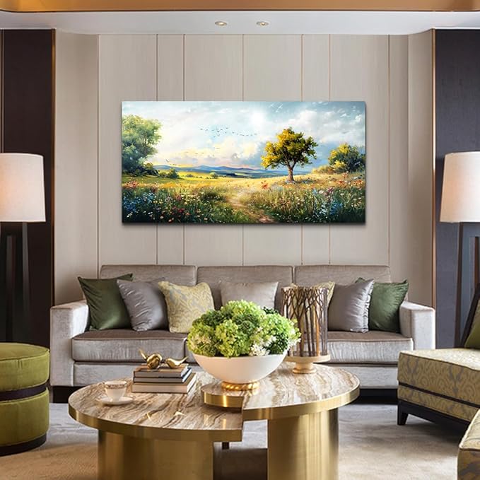 Wapluam Canvas Wall Art for Bedroom and Living Room - Modern Office Decorations, Pastoral Paintings, Scenery Abstract Watercolour Pictures - Artwork Home Decor Mural