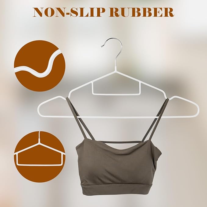 Clothes Hangers, 50Pack Black Metal Hangers with Tie Bar,Non-Slip Heavy Duty Hanger with Shoulder Notches for Dress and Camisole,15.7'W Shirt Hanger（White）