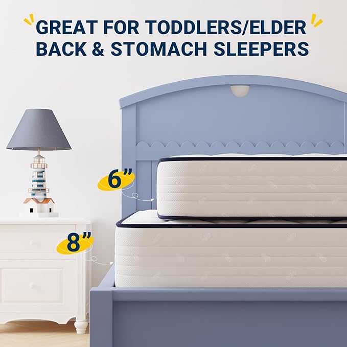 Avenco 6 Inch Twin Mattress, Foam and Spring Hybrid Mattresses in a Box, Medium Soft, Breathable Fabric & Adaptive Support, CertiPUR-US Certified, Twin Size Mattress in Guest and Kids Bedroom