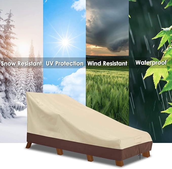 Vailge Waterproof Patio Chaise Lounge Cover, 600D Heavy Duty Outdoor Lounge Chair Covers,UV Resistant Patio Furniture Covers, Large, Beige & Brown