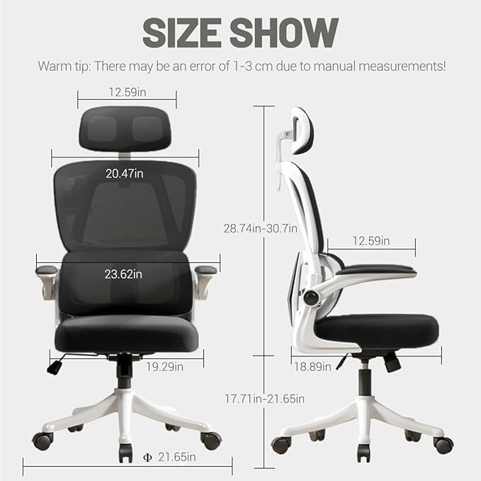 Ergonomic Office Chair Computer Desk Chairs with Flip-up Armrests and Lumbar Support, High Back Mesh Gaming Chairs Rolling Work Swivel Task Chairs with Adjustable Headrest