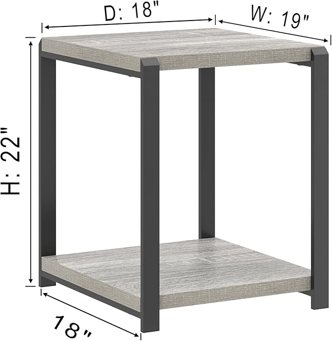 FOLUBAN Modern Side Table, Square End Table with Storage for Living Room Office, Rustic Bedside Table for Bedroom, Small Spaces, Light Grey