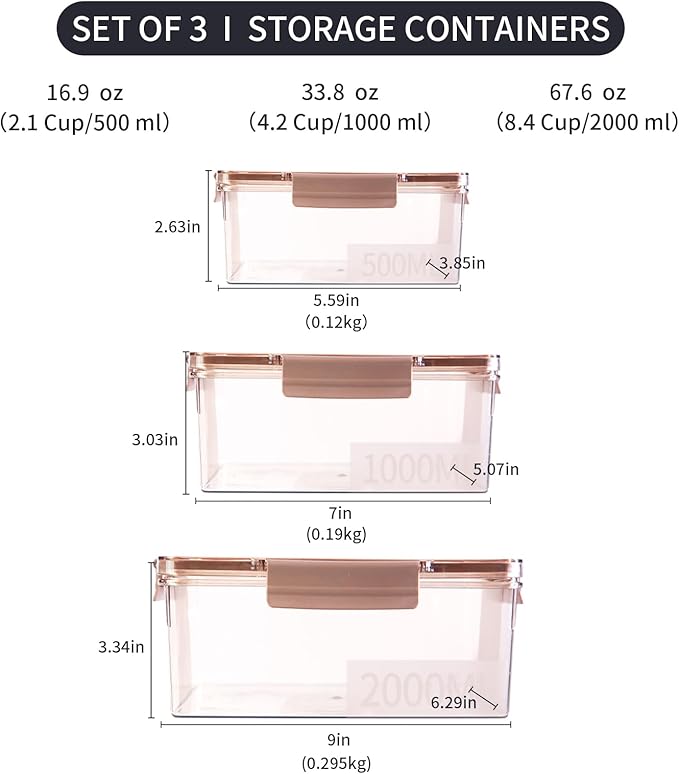 Eclirgan Freezer Storage Containers,Reusable Food Containers Set with BPA Free/Airtight,Clear Food Storage Set with Lock/Lids for Salad/Fruit(0.5/1/2 QT)
