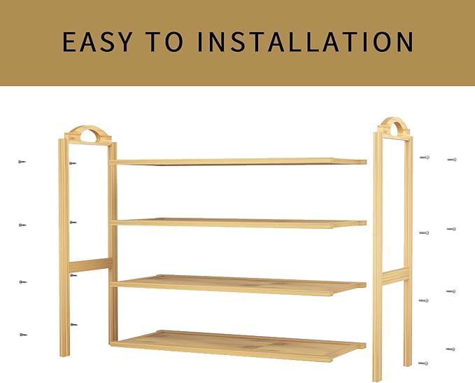 UDEAR Bamboo Shoe Rack 4-Tier Shoe Storage Organizer Entryway Shoe Shelf