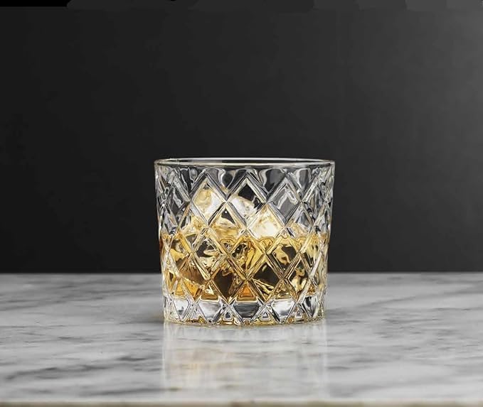Glaver's Whiskey Glasses Set of 4. 10oz. Double Old Fashioned Glasses for Cocktail Bourbon Rock Glasses,Bar Glasses for Scotch Tequlia Rum. Diamond Cut Glasses. Gift for him