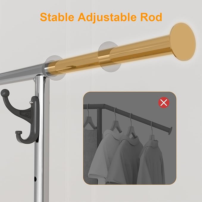 Standard Clothing Garment Rack with Wheels, 47.05" to 65.94" Adjustable Chrome Clothes Rack for Hanging Clothes, Portable Rolling Clothing Rack with Lockable Casters for Bedroom, Laundry Room