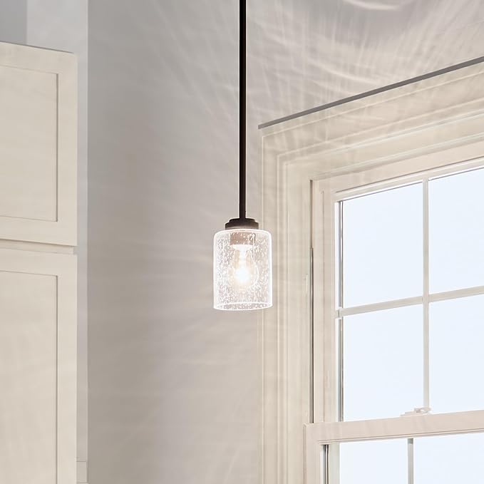 Kichler Winslow 7.5" Mini Kitchen Pendant with Clear Seeded Glass in Olde Bronze®, (7.5" H x 4.25" W), 44032OZ