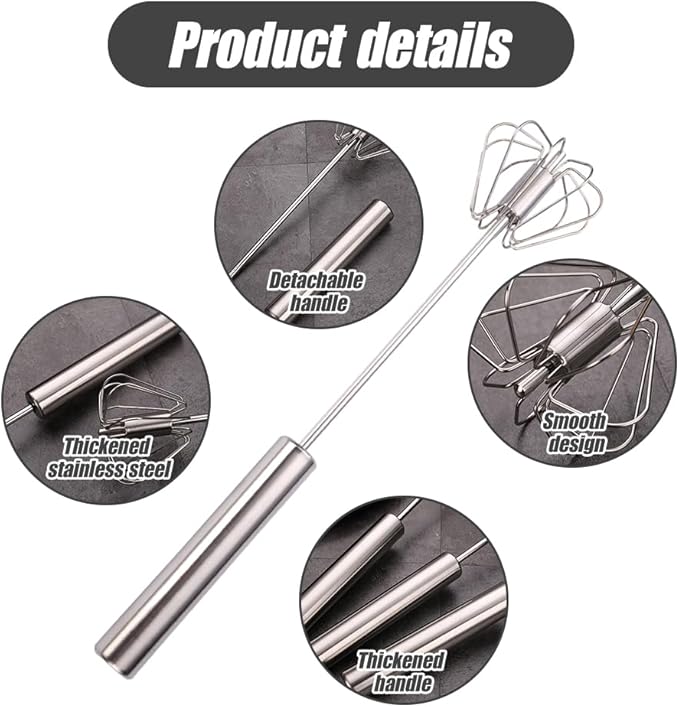 2025 Upgrade Stainless Steel Egg Whisk, Semi-Automatic Hand Push Mixer Stirrer Whisk Blender, Stainless Steel Whisks Blender for Blending, Beating & Stirring (10inch)