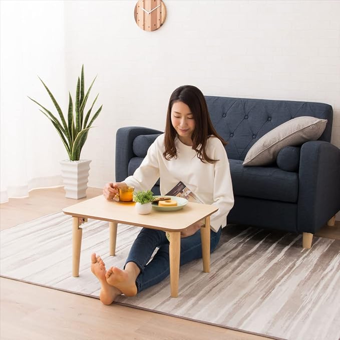EMOOR Wood Folding Coffee Table Rectangle Small (17.7"x23.6") Walnut, Floor Sitting Low Table Small Space Minimalist Japanese Tatami Room