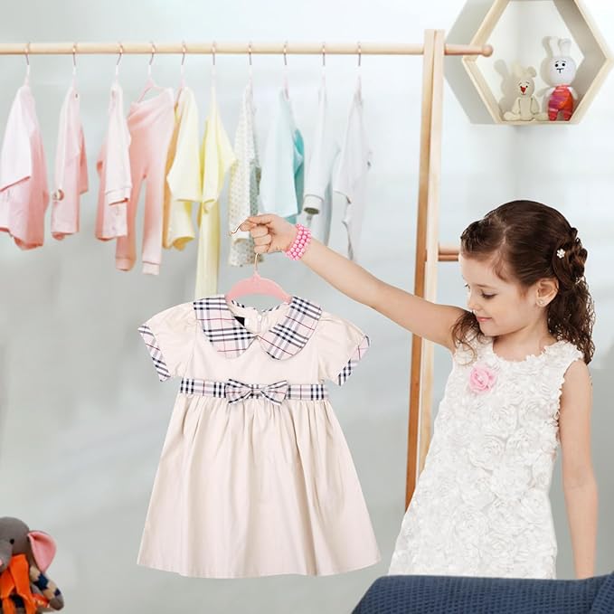 ManGotree Baby Velvet Hangers with 360° Swivel Rose Gold Hook, 11" Non-Slip Toddler Hanger, Ultra Thin Space Saving Infant Hangers for Kids Clothes, 15 Pack (Light Pink)