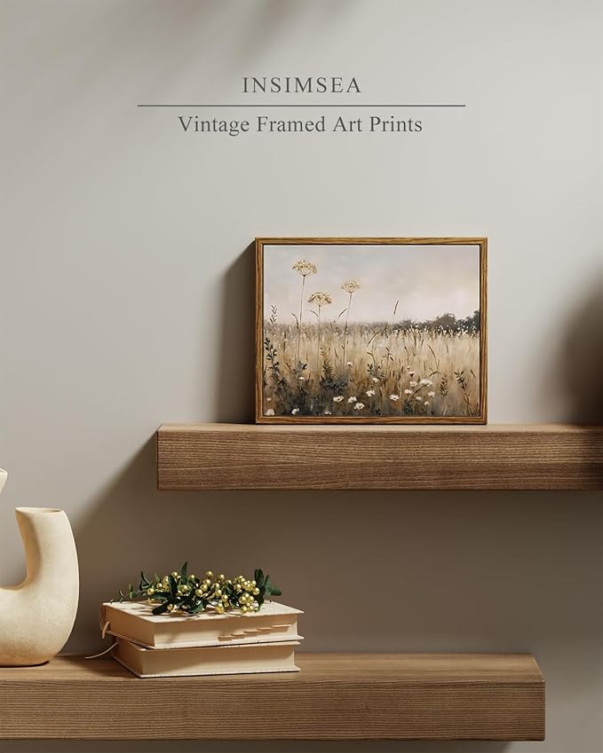 InSimSea Framed Wall Art for Living Room Retro Meadow Flower Canvas Art Fall Wall Decor Bedroom Rustic Artwork Farmhouse Oil Paintings Pictures Floral Prints Gallery Boho Vintage Decor Office 8x10In