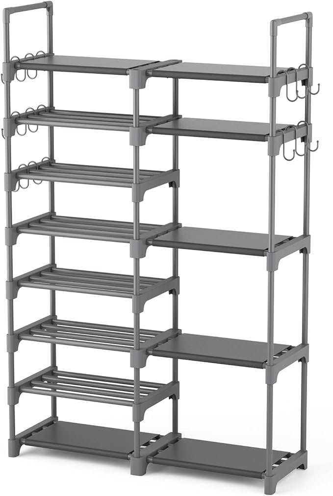 ROJASOP Shoe Rack, Shoe Storage Organizer for Closet Entryway Garage Bedroom, 8 Tier Tall Metal Shoe Shelf for 26-32 Pairs Boots & Shoes, Adjustable Shoe Stand for Small Space