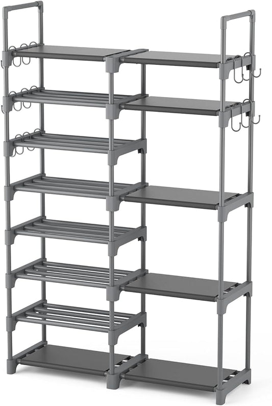 ROJASOP Shoe Rack, Shoe Storage Organizer for Closet Entryway Garage Bedroom, 8 Tier Tall Metal Shoe Shelf for 26-32 Pairs Boots & Shoes, Adjustable Shoe Stand for Small Space