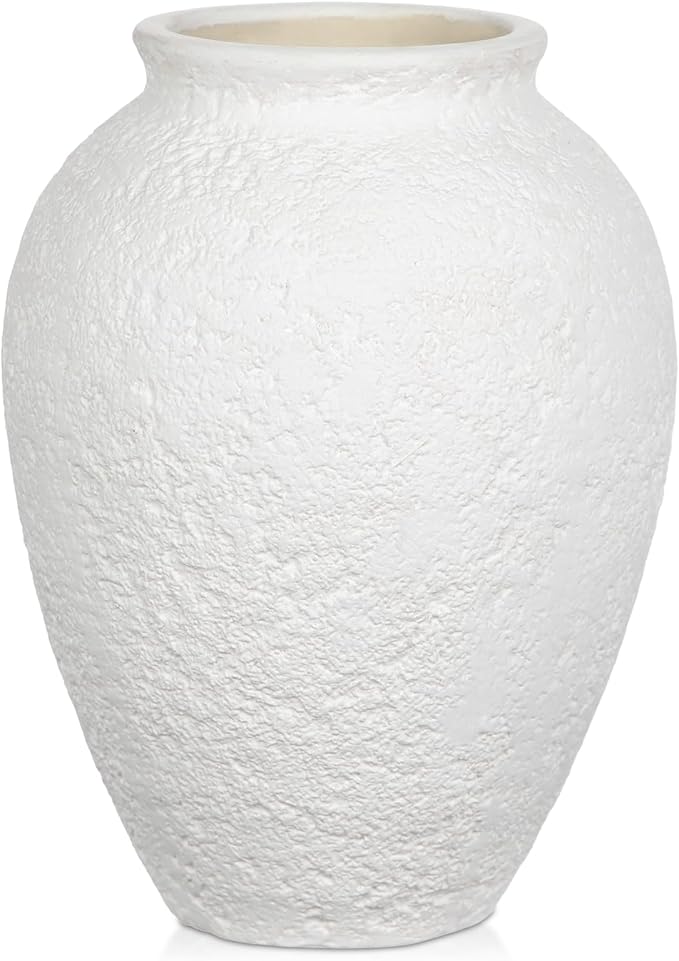 Rustic Ceramic Vase for Home Decor – 6.7" Small Decorative Matte White Vases for Dried Flowers, Pampas Grass, Faux Plants – Modern Farmhouse Boho Table Centerpiece