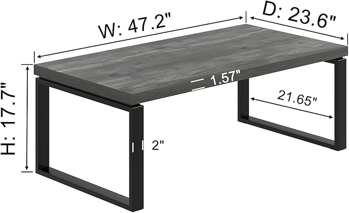EXCEFUR Modern Coffee Table, Rustic Wood and Metal Center Table for Living Room, Industrial Rectangle Cocktail Tea Table for Home Office, Vintage Grey, 47 Inch