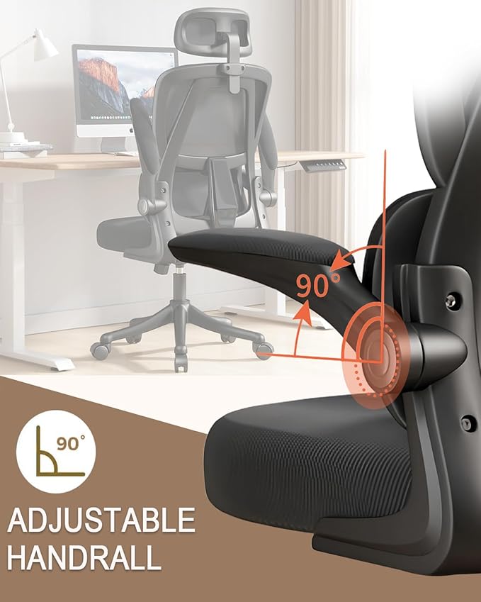 Office Chair Mesh Desk Chair, Ergonomic High-Back Rolling Gaming Work Chairs with Wheels and Adjustable Headrests,Comfortable Flip-up Arms for Home,Bedroom,Study Gaming