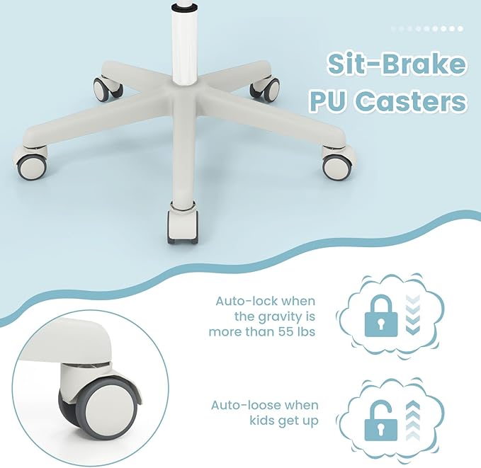 Costzon Kids Desk Chair, Height Adjustable Children Study Computer Chair with Armrests, Sit-Brake Casters, Swivel Mesh Task Chair for Boys Girls Teens Students, Kids Chair for Home, Office, School